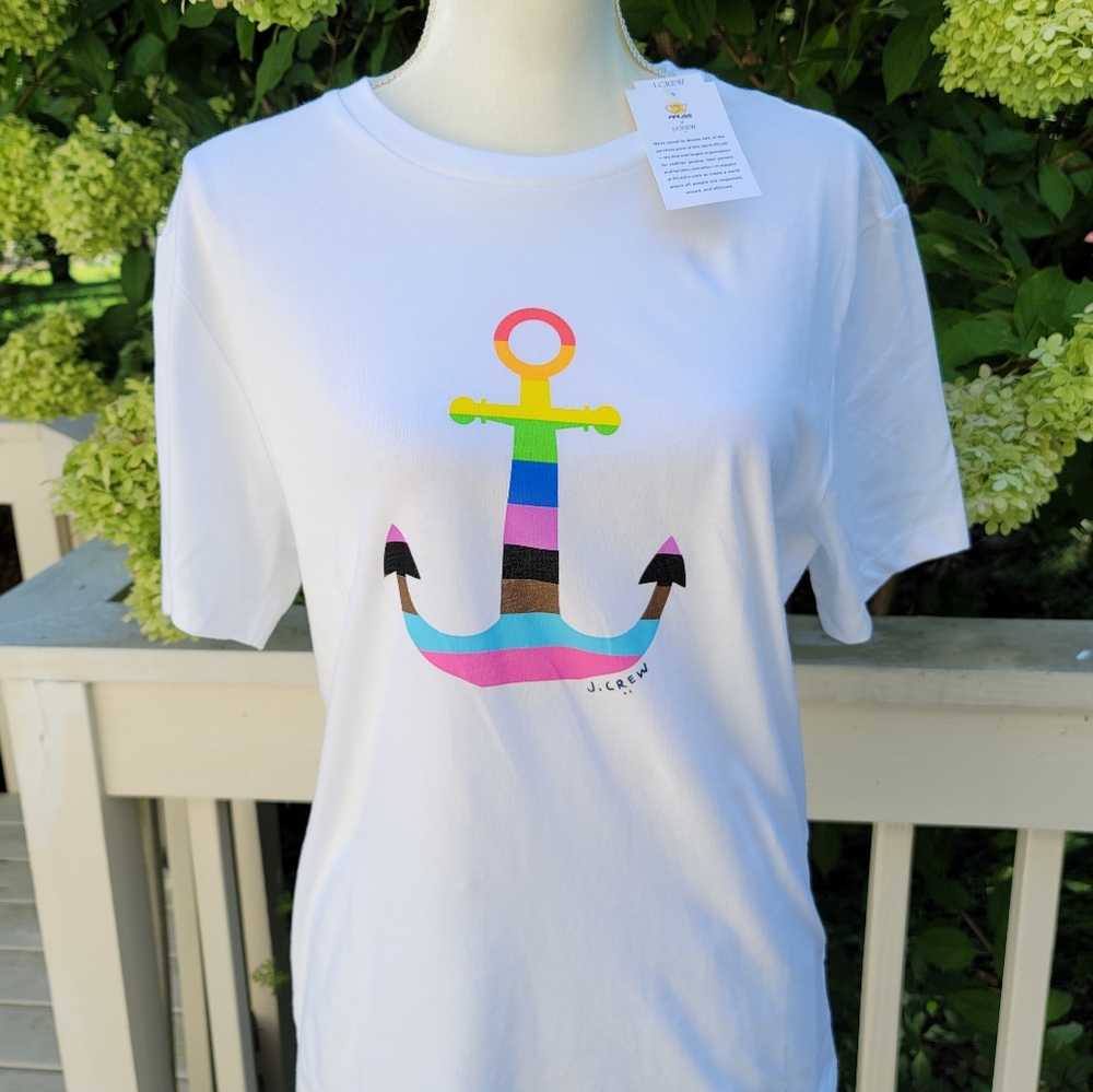 New! J. Crew size Large L Rainbow Anchor Pride T-shirt Top NWT